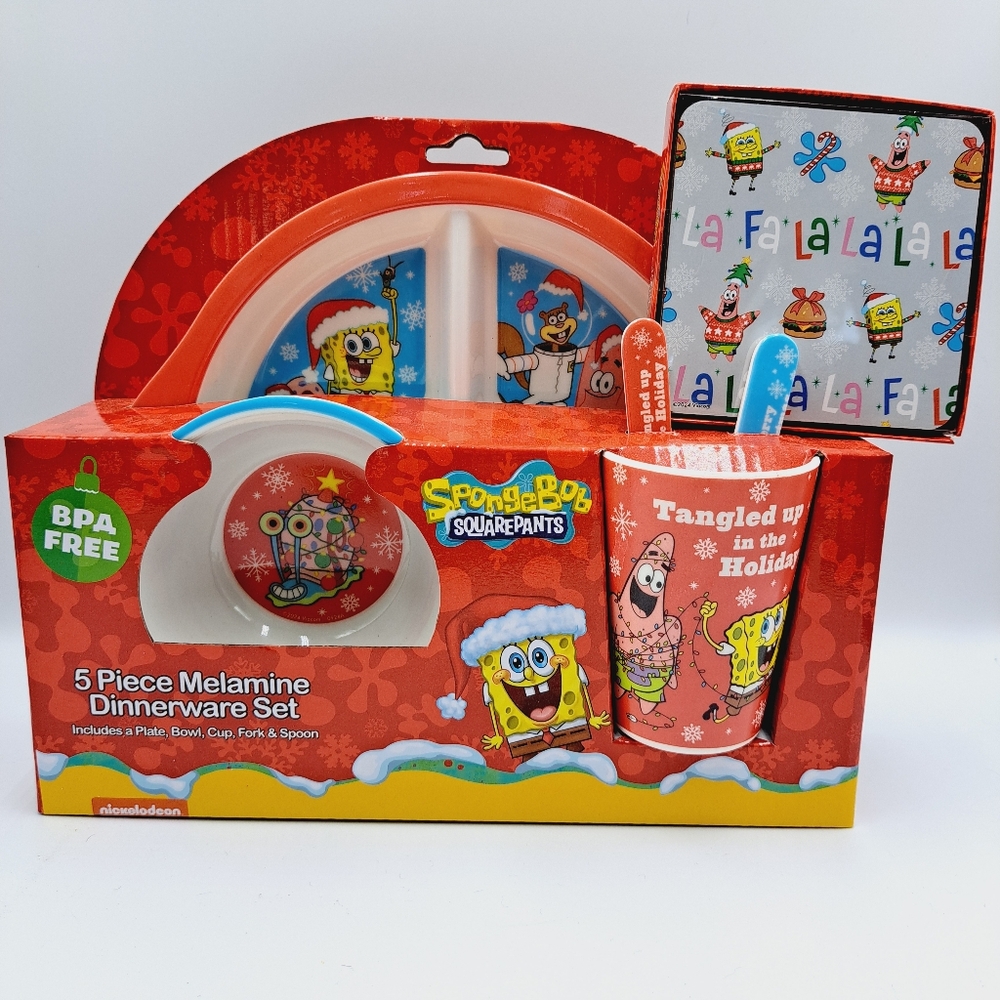 Holiday SpongeBob SquarePants Set Dinnerware Set & 4 Pack Of Christmas Coasters